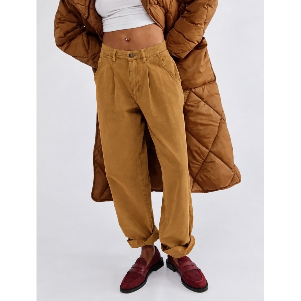 Free People Cya Later Skater Pleated Trouser Brown Size 12
